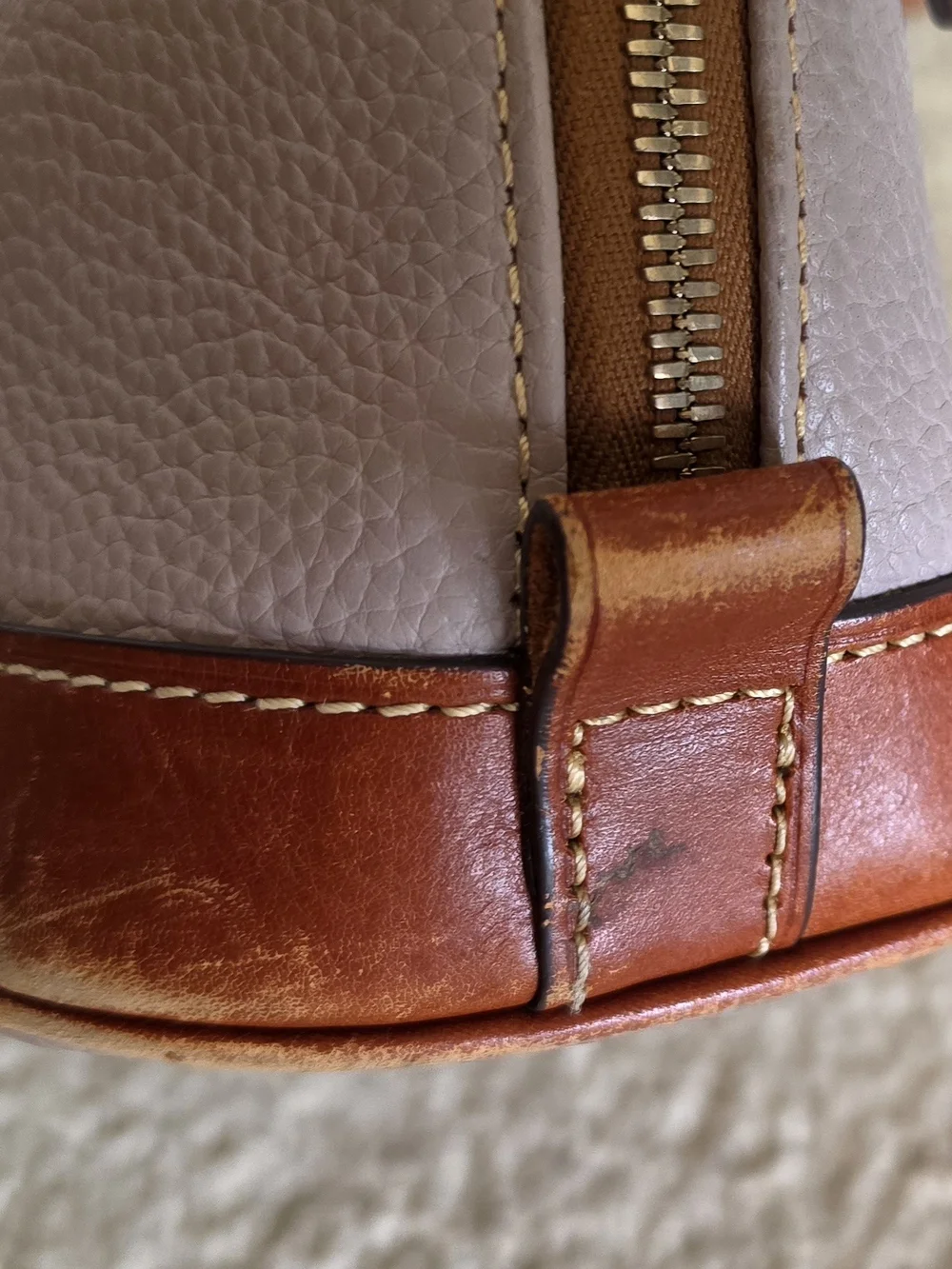 Dooney & Bourke Taupe Pebbled Leather Satchel with Brown Trim